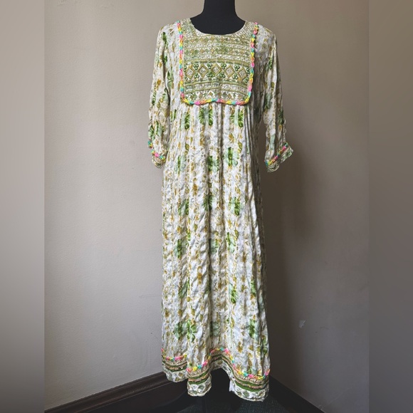 Dresses & Skirts - Boho Indian Embroidered Maxi or Midi  Dress Kaftan Floral Loose Fitting